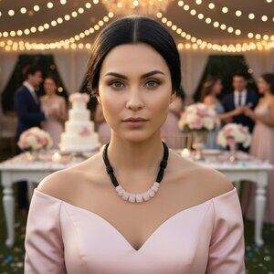 Elegant Chunky Rose Quartz Statement Necklace w/Black Cord & Toggle Closure